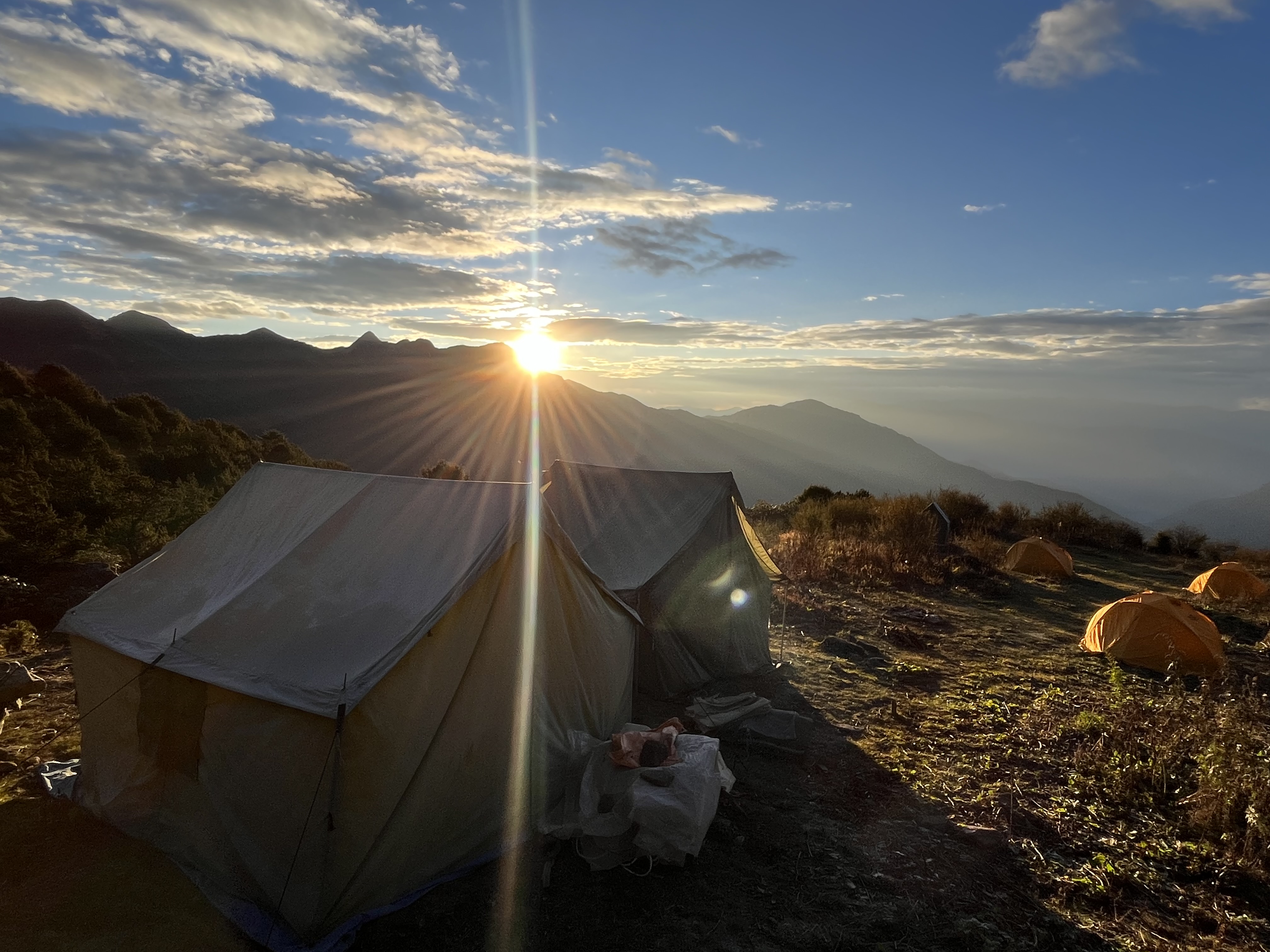 Mountain camp at sunrise